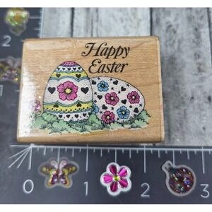 Hero Arts Happy Easter Eggs D284 1989 Rubber Stamp Wood #V62